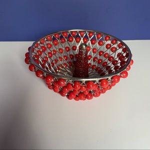 Vintage red beaded ring dish/ jewelry keeper; OOAK